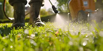 Spraying Fertilizer On A Green Lawn